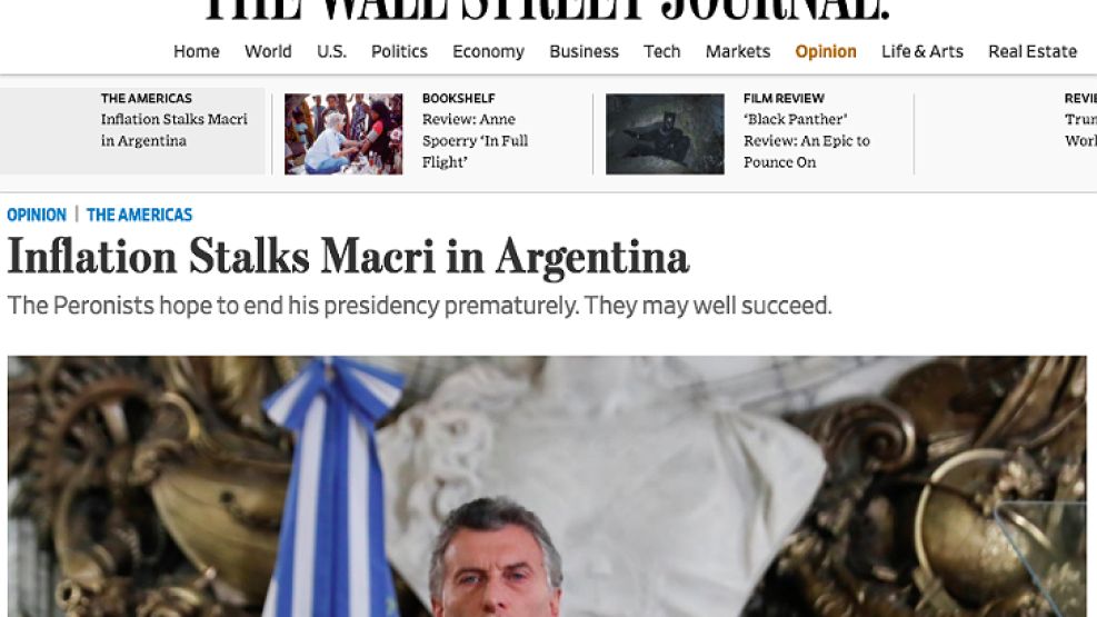 La web online del Wall Street Journal, sobre Macri.