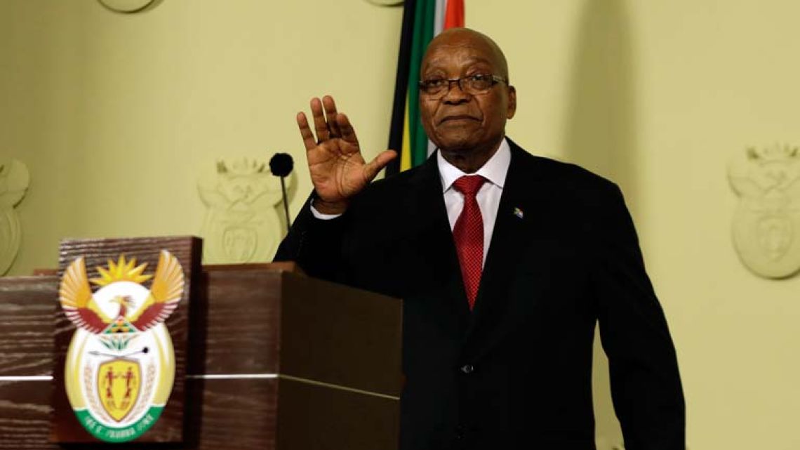 South African President Jacob Zuma addresses the nation and press at the government's Union Buildings in Pretoria.