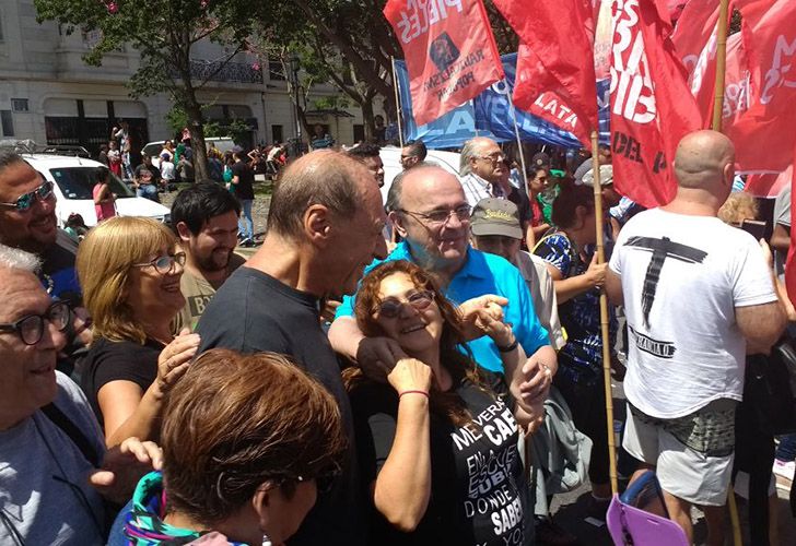 Maximo Kirchner y Eugenio Zaffaroni en la marcha de la CGT