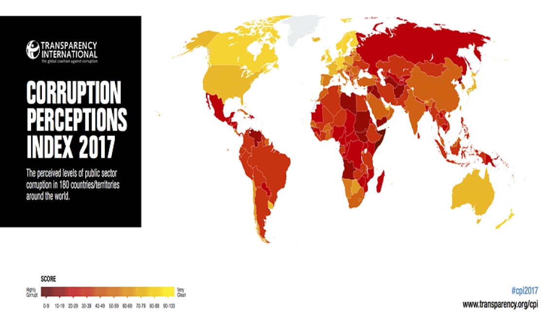 Graphic representation of the 2017 Corruption Perceptions Index