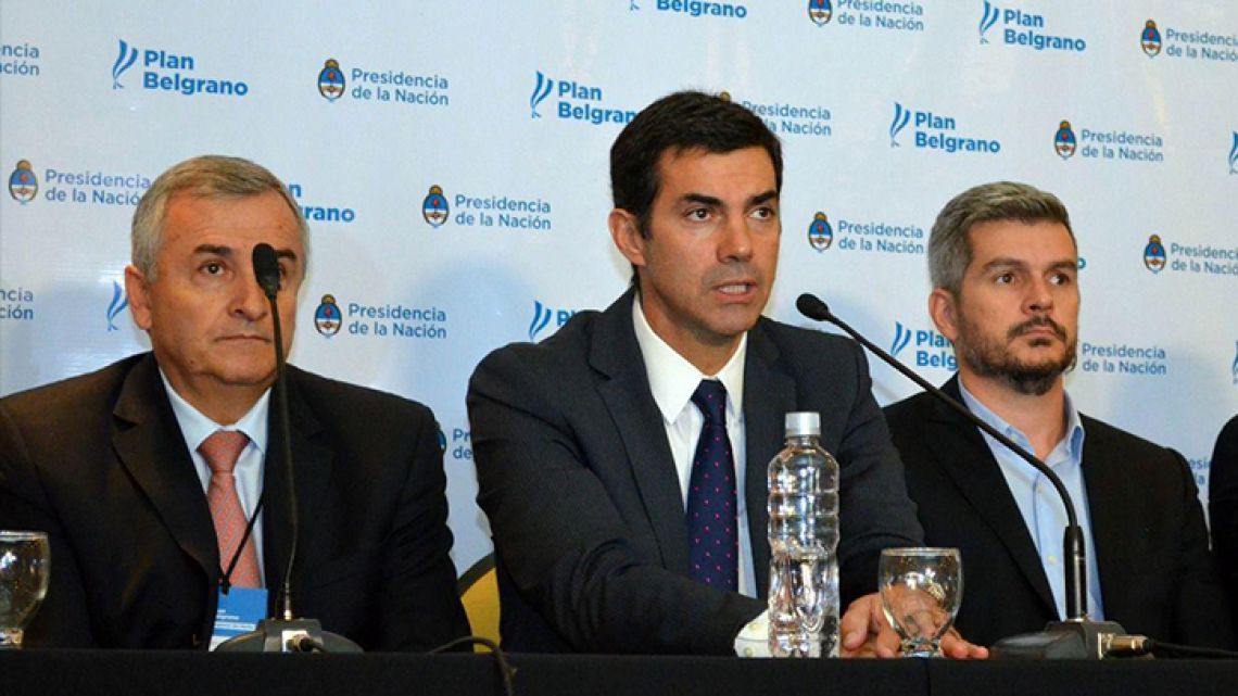 Jujuy governor Gerardo Morales (left), Salta governor Juan Manuel Urtubey (centre) and Cabinet Chief Marcos Peña.