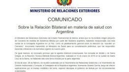 Bolivia negó las afirmaciones de Argentina en un comunicado.