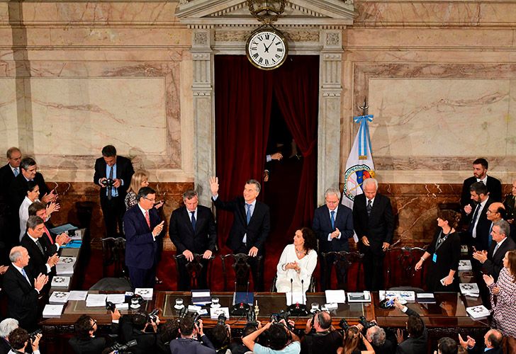 El presidente Mauricio Macri, junto al titular de la Cámara de Diputados, Emilio Monzó, en la apertura del 136 período de sesiones ordinarias del Congreso.