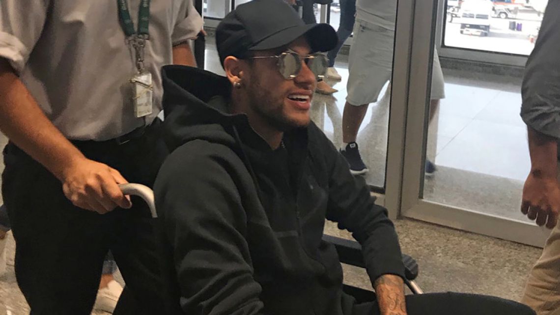 A picture obtained from Twitter account of @Claire_Dorland shows Brazilian superstar Neymar as he arrives at Rio de Janeiro after flying from Paris.