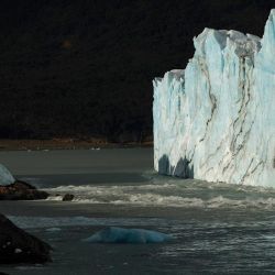 View of the gap left after an arch of ice formed between the Perito Moreno glacier and the shore of Lago Argentino collapsed overnight, at Parque Nacional Los Glaciares near El Calafate, in the province of Santa Cruz, on March 12, 2018.