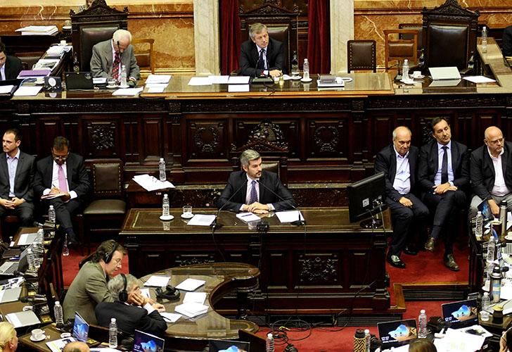 El jefe de Gabinete, Marcos Peña,en el primer informe de gestión del año en una sesión especial de la Cámara de Diputados.