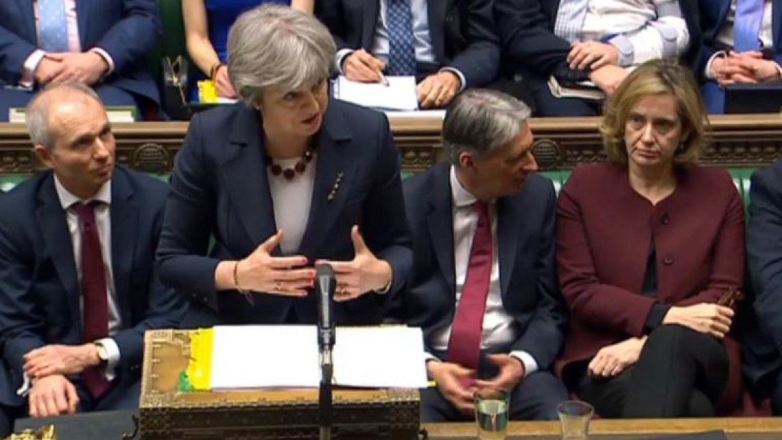 Britain's Prime Minister Theresa May speaks in the House of Commons in London.