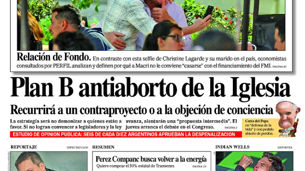 Portada del diario Perfil del domingo 18 de marzo de 2018.