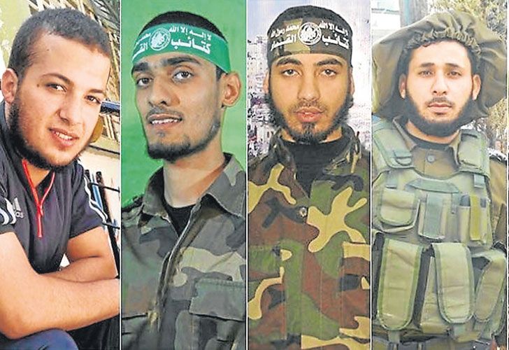 Caidos. Los cinco miembros del brazo armado de Hamas que murieron el viernes en la frontera.  