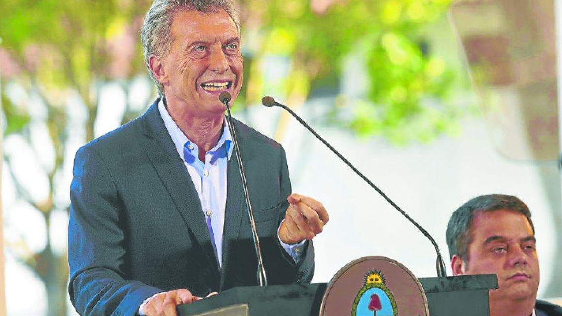 President Mauricio Macri gives a press conference at the Olivos presidential residence.