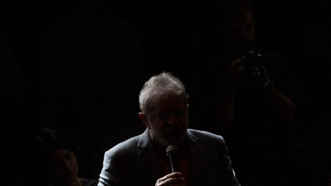 Brazil's former president Luiz Inácio Lula da Silva speaks during his presidential campaign rally with members of his Workers’ Party (PT) and leaders of other parties in Rio de Janeiro, Brazil.
