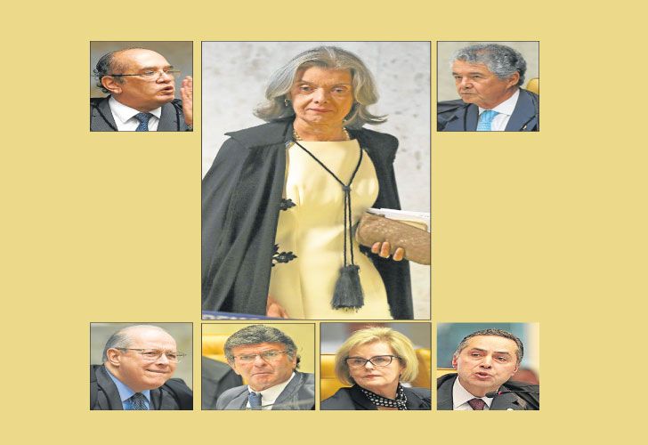 De toga. Los jueces del máximo tribunal: Gilmar Mendes (1), Edison Fachin (2), Dias Toffoli (3), Celso de Mello (4), Luiz Fux (5), Rosa Weber (6), Luis Roberto Barroso (7), Ricardo Lewandoswki (8), Alexandre de Moraes (9), Marco Aurélio Mello (10) y Carmen Lúcia (11), presidenta del STF.