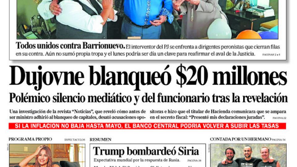 Portada del sábado 14 de abril de 2018.