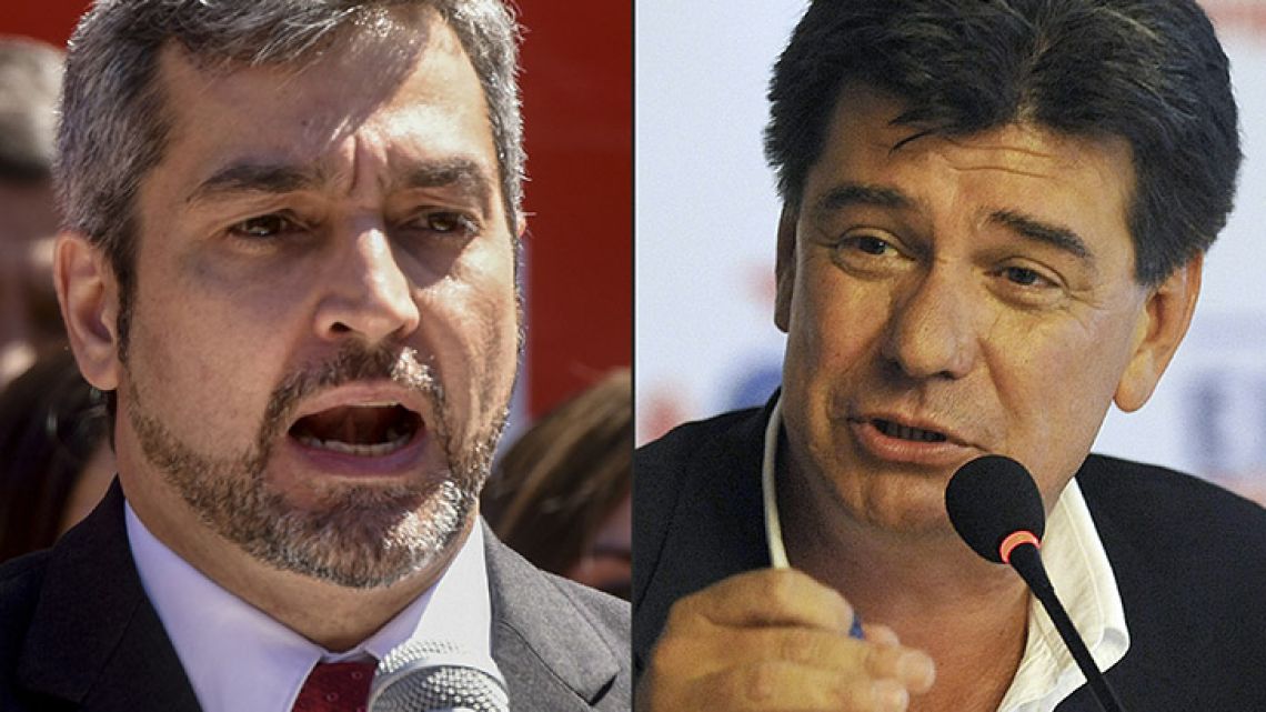 Paraguayan presidential candidate for the Colorado party, Mario Abdo Benítez (left) in Asunción and presidential candidate for the National Alliance party, Efraín Alegre in Asuncion.