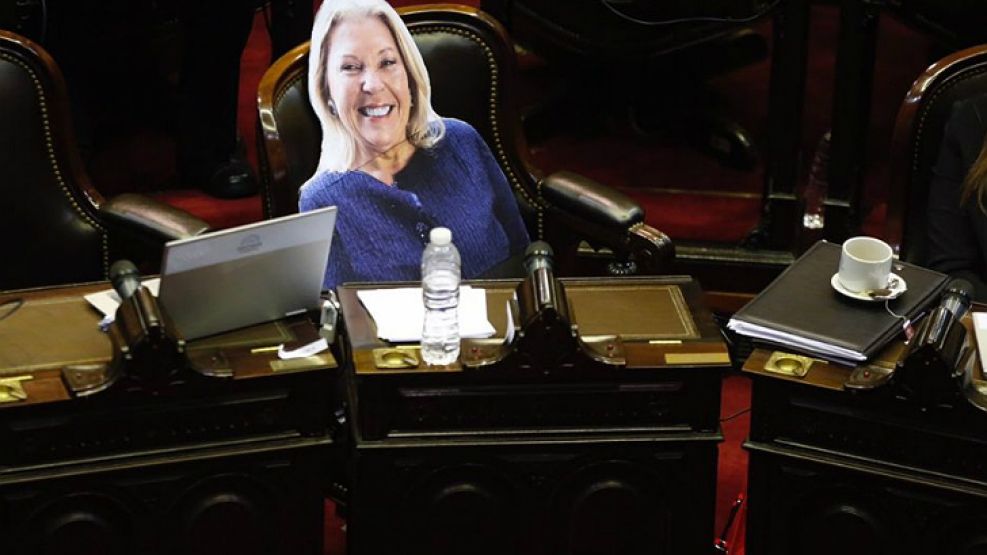 La gigantografía de Carrió en el debate en Diputados.