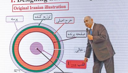 Acusador. Netanyahu presentó en pantalla gigante las supuestas pruebas contra el régimen iraní.