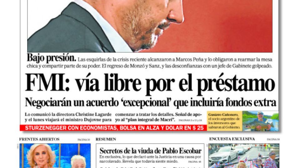 La tapa del diario Perfil del sábado 19 de mayo de 2018.