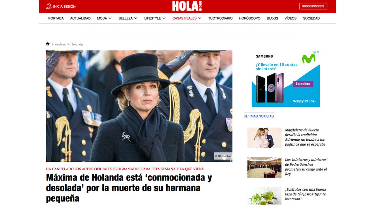 Los medios refejan la muerte d ela hermana de Máxima.