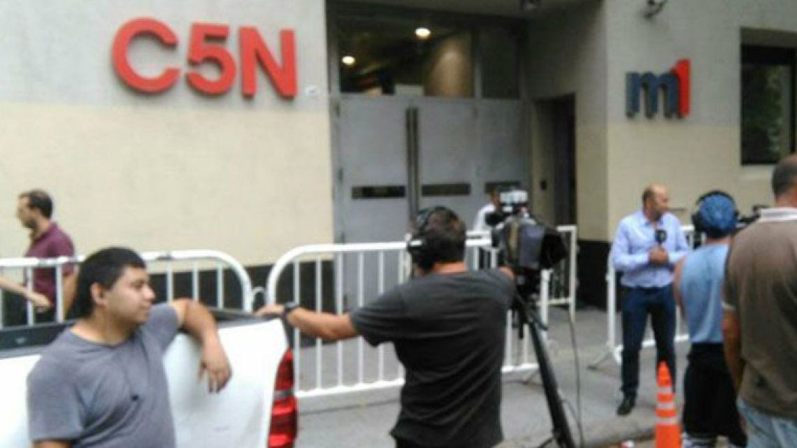 The facade of the C5N news channel's station in Buenos Aires.