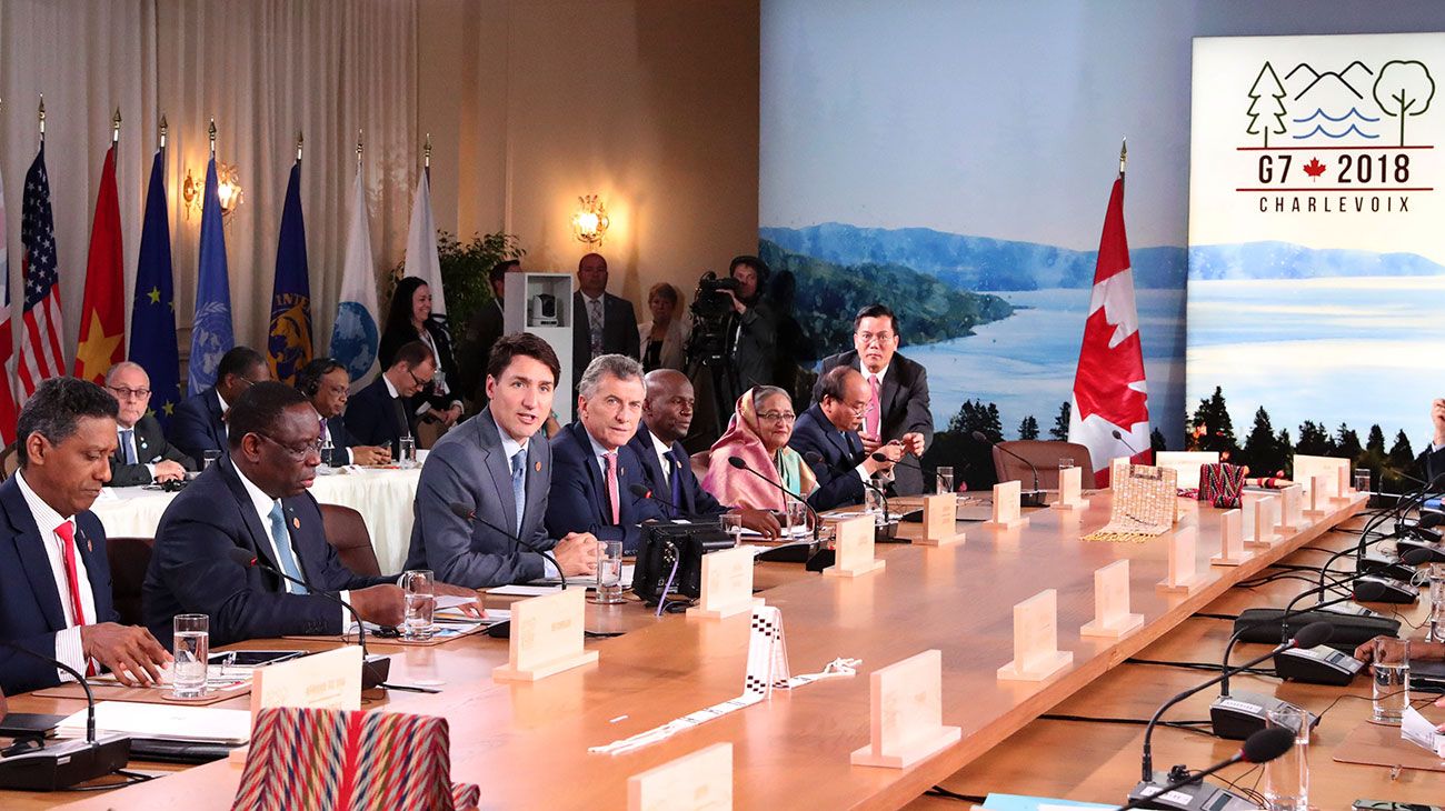 El presidente Mauricio Macri en el inicio de la Sesión de Trabajo de los Líderes del G7 en el Hotel Le Manoir Richelieu.