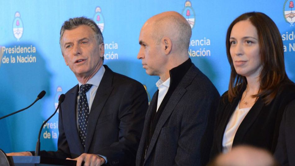 Mauricio Macri junto a Horacio Rodríguez Larreta y María Eugenia Vidal