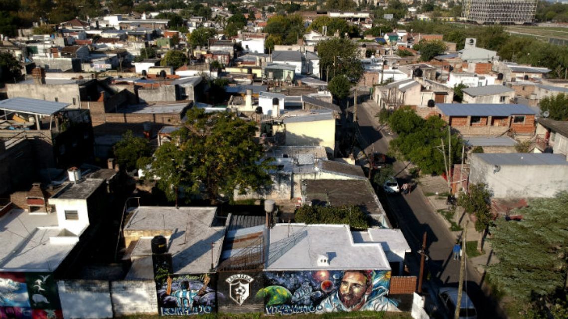 A mural of Lionel Messi covers a residence one block from his childhood home in La Bajada, Rosario. 