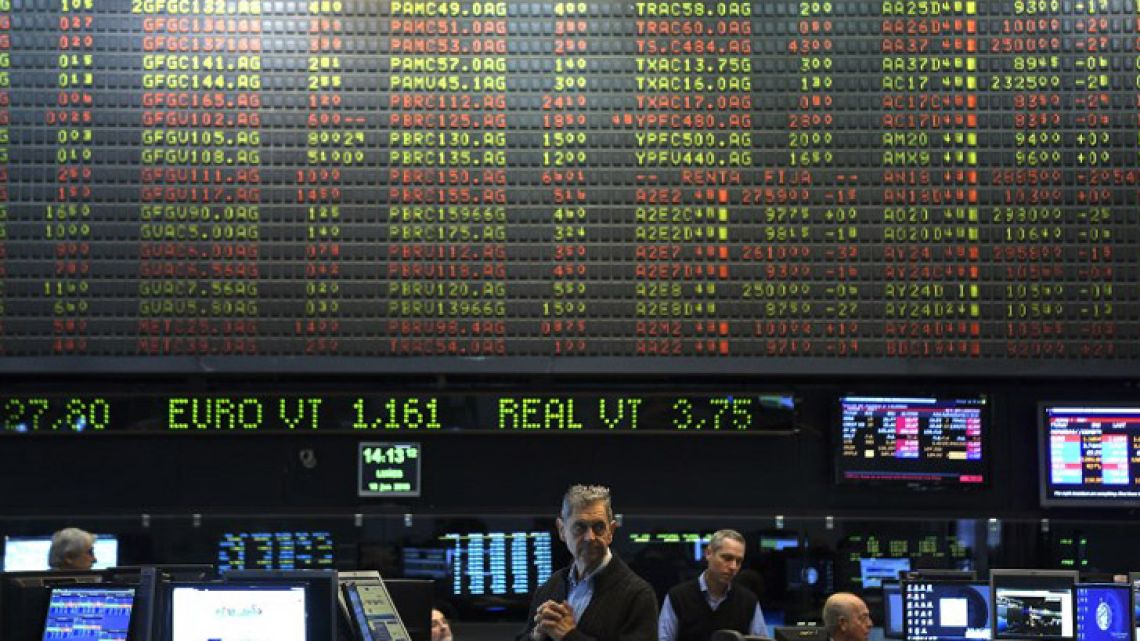 Traders on the floor of the Buenos Aires Stock Exchange.