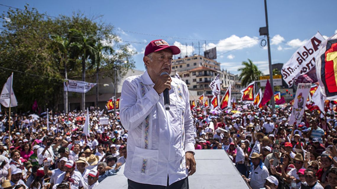 Mexico's presidential candidate for the MORENA party, Andrés Manuel López Obrador, delivers a speech during a campaign rally in Acapulco, ahead of the July 1 presidential election.  