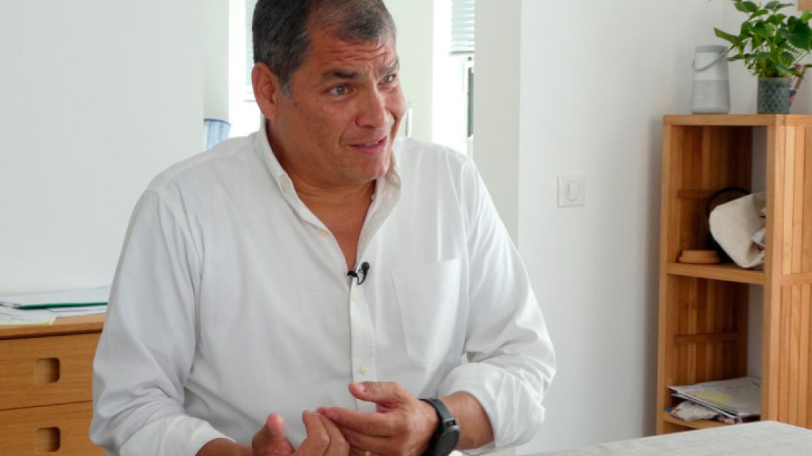 Rafael Correa, pictured during an interview with The Associated Press at his family home close to Brussels, Belgium.