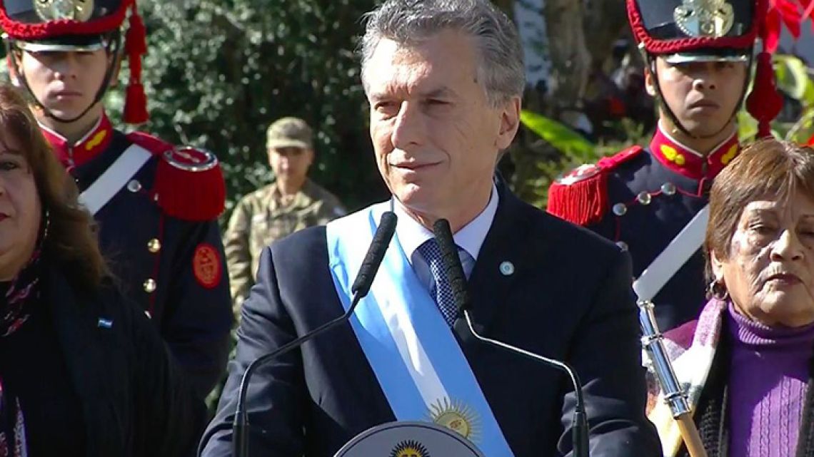 President Mauricio Macri speaking in Tucumán during July 9 Independence Day celebrations.