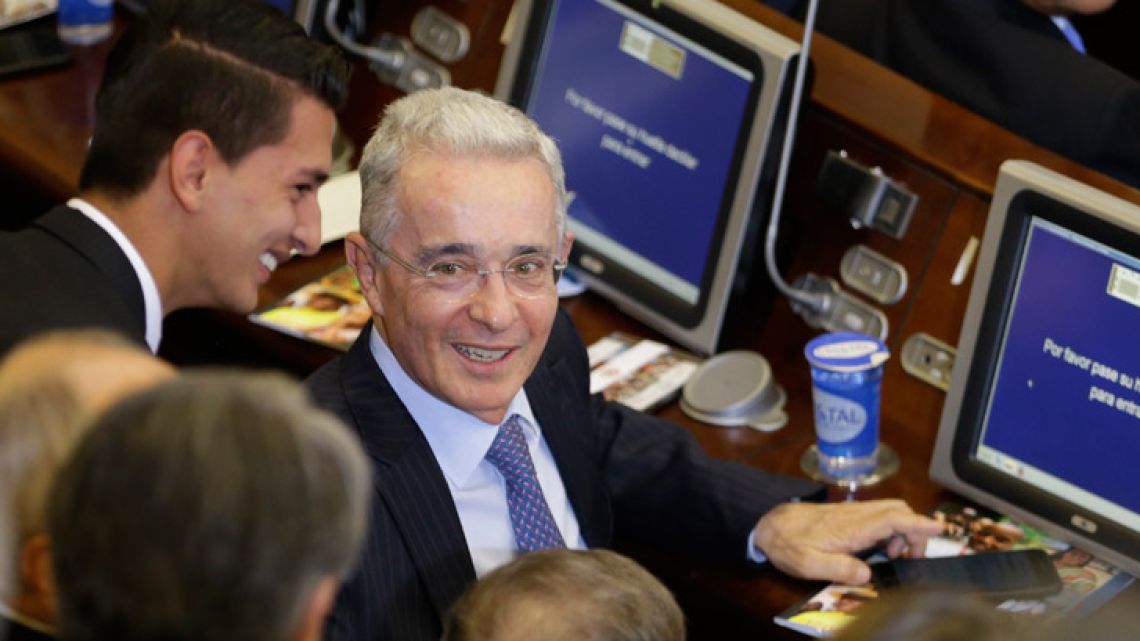 Former Colombian president, Senator Álvaro Uribe, pictured in Congress.