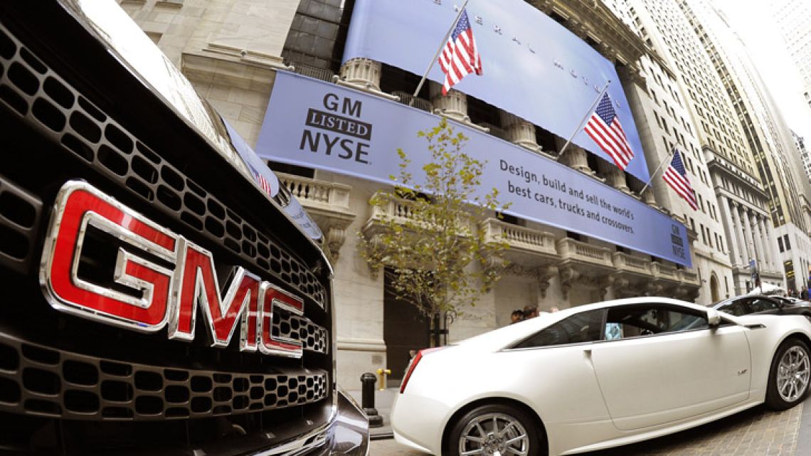 GM cars outside the New York Stock Exchange in New York.