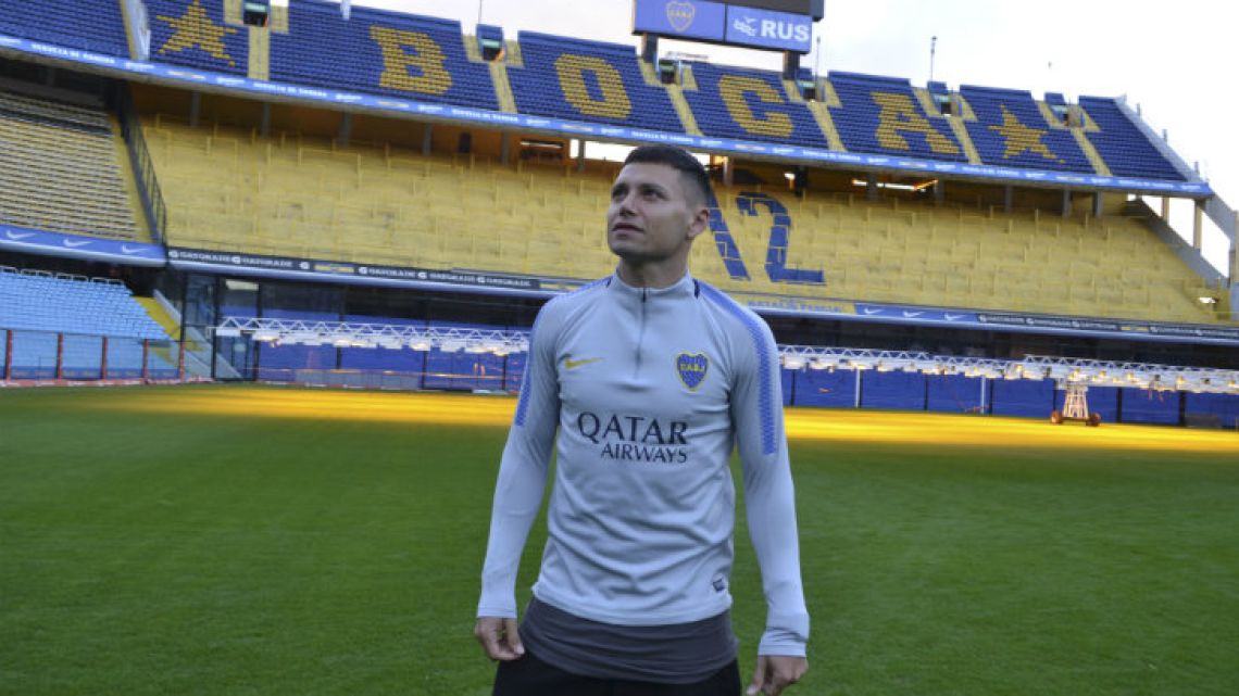 Mauro Zárate, Boca Junior’s new summer signing, surveys his new home: La Bombanera.