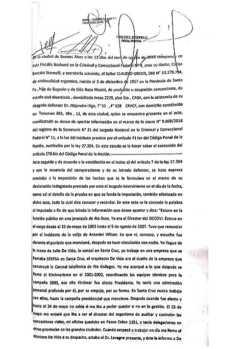 La declaración de Claudio Uberti (2a. página)