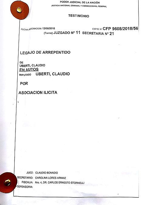 La declaración de Claudio Uberti ante Bonadio (1a. página)