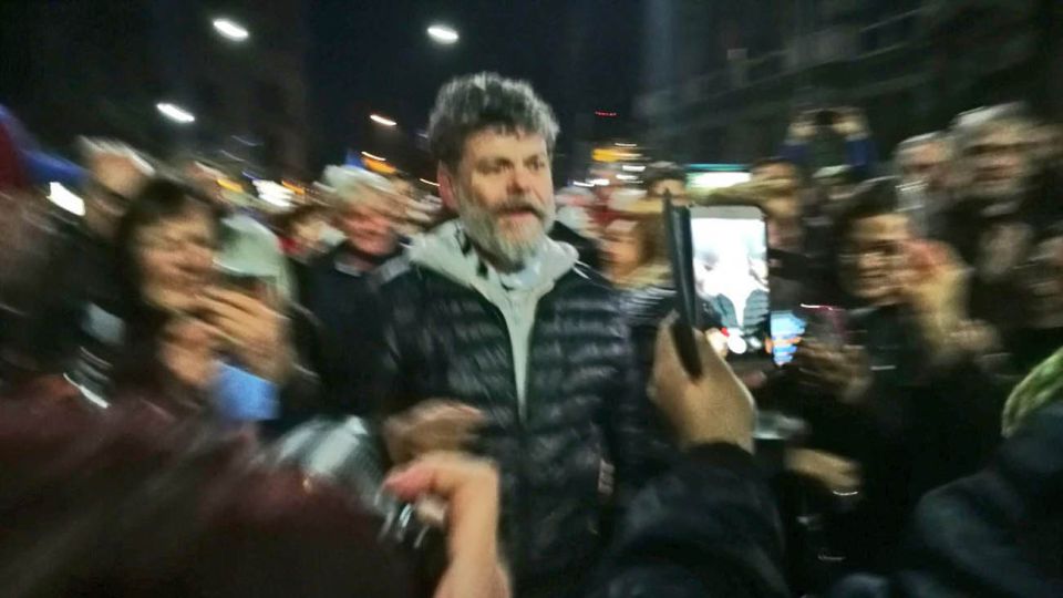 Alfredo Casero en la movilización del 21A frente al Congreso