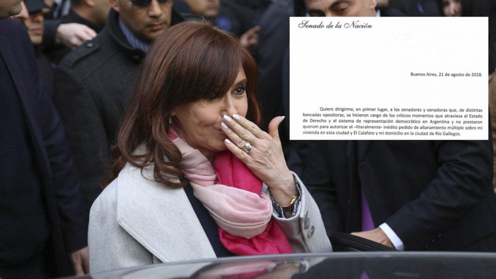Cristina Fernández de Kirchner envió una carta al Senado