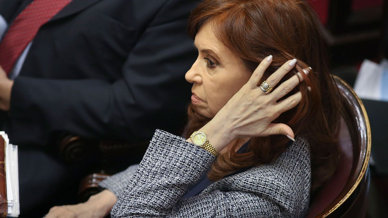 La expresidenta Cristina Kirchner durante la sesión que trata la autorización solicitada por el juez Claudio Bonadio para allanar tres domicilios de la senadora