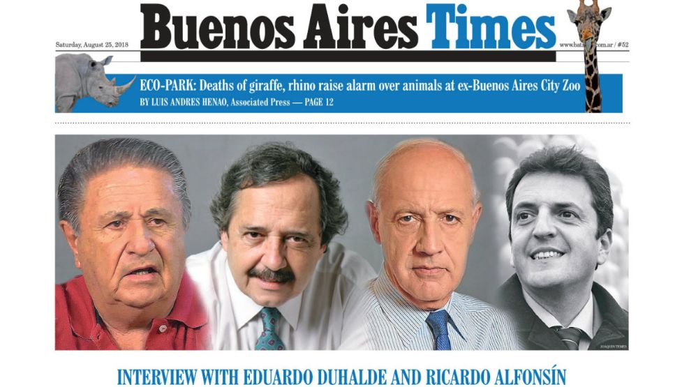 La tapa de Buenos Aires Times de este sábado.