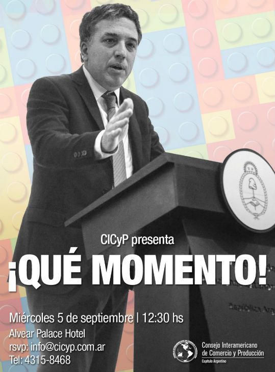 Dujovne, en el afiche de la charla postergada.