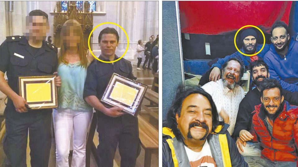 POLILADRON. Con el uniforme de la Bonaerense (izq.). y en un alto de las grabaciones junto a Ariel Staltari y Luis Luque, entre otros actores.