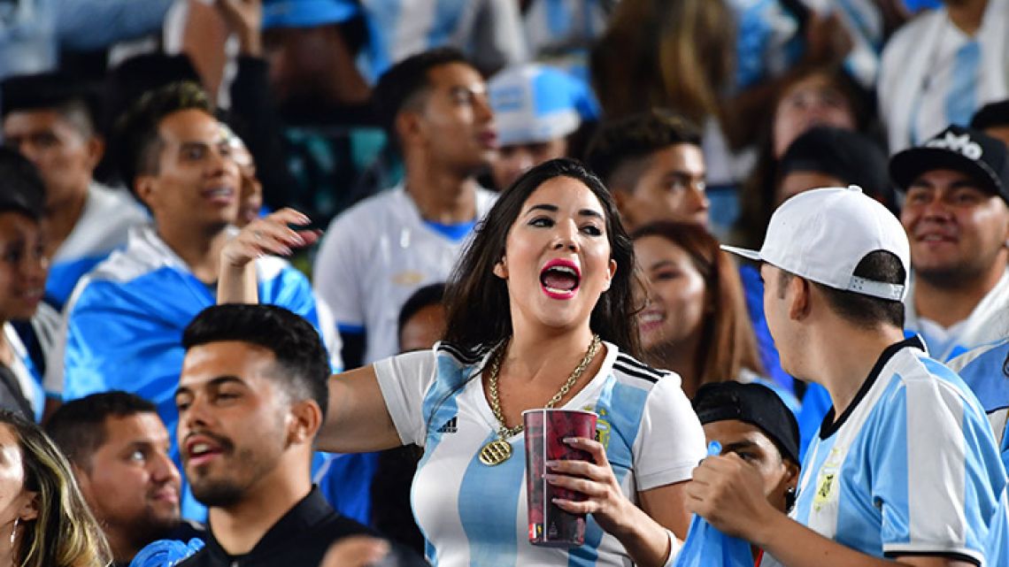 In this photo taken on September 7, Argentina fans celebrate victory over Guatemala during their international friendly matchat the Los Angeles Coliseum.