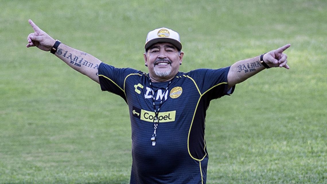 Diego Maradona takes his first training session as coach of Mexican football club Dorados, at the Banorte stadium in Culiacán, Sinaloa atate, Mexico.