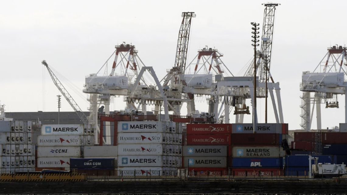 Containers are seen at a port in Buenos Aires.