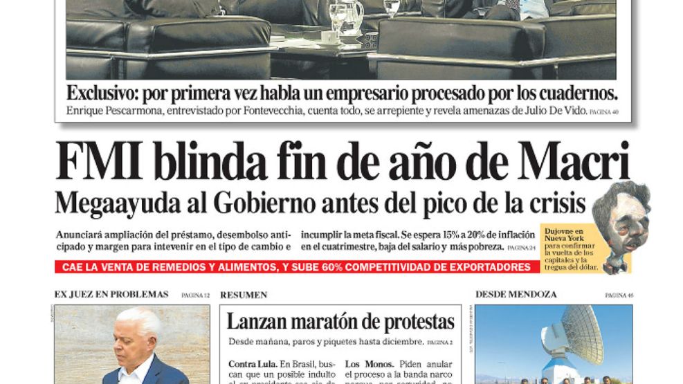 La tapa de Diario PERFIL, domingo 23 de septiembre de 2018.