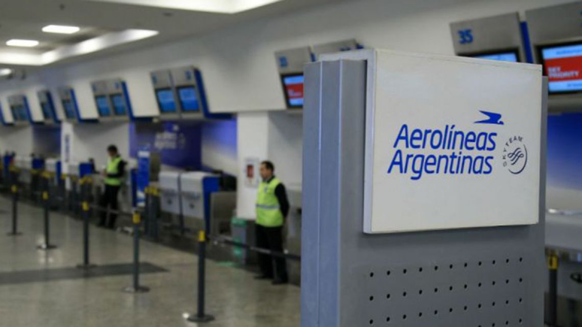 An Aerolineas Argentinas stand at Aeroparque airport.