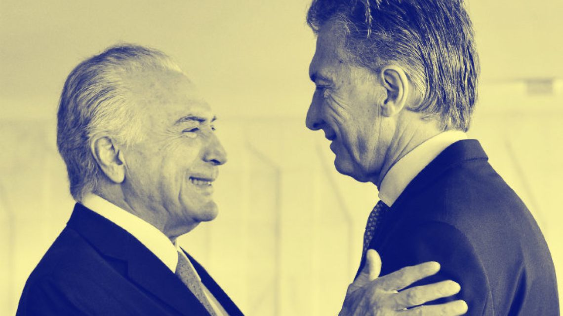 President Mauricio Macri (right) greets his Brazilian counterpart, Michel Temer, during an event in 2017.