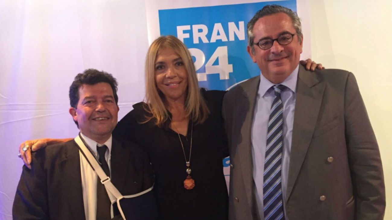 Autoridades. Álvaro Sierra, director de France 24 en español, junto a Marie Christine Saragosse, presidenta del grupo France Médias Monde y a Marc Saikali, director de France 24.