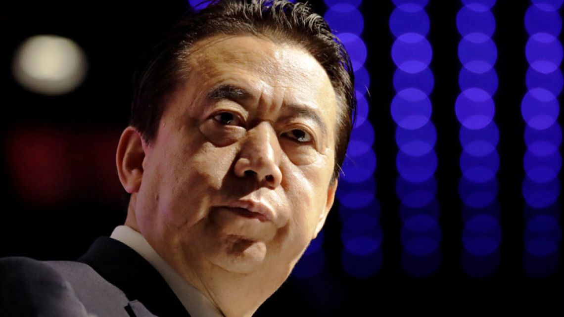 Interpol former President Meng Hongwei delivers his opening address at the Interpol World congress, in Singapore, on July 4, 2017.