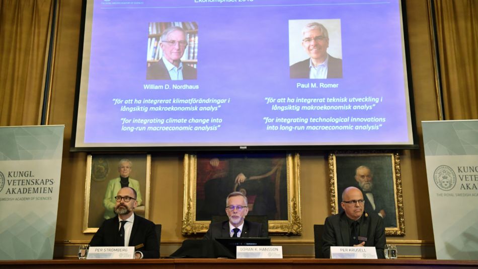 El Nobel de Economía 2018 fue para los estadounidenses William Nordhaus y Paul Romer.